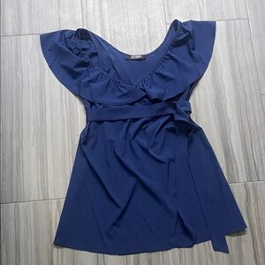YOINS Navy Ruffled Wrap Blouse